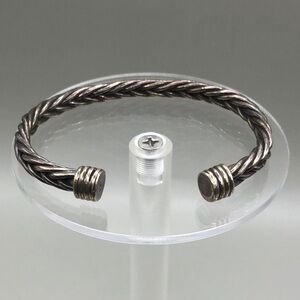 VINTAGE solid sterling silver 925 rustic artisan twisted rope cuff bracelet